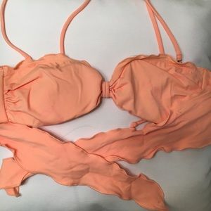 Orange strapless bikini top